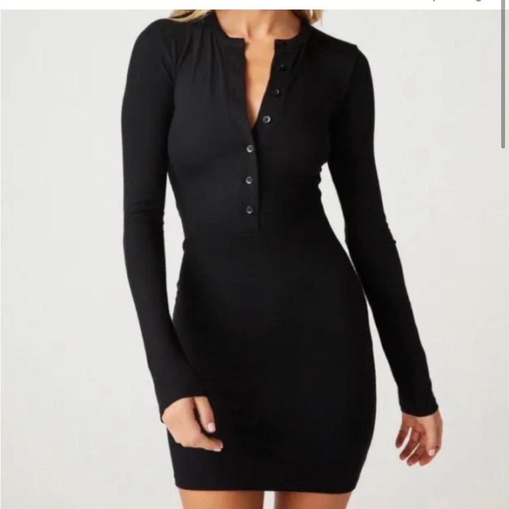 Clyque Black Long Sleeve Button-Up Dress L